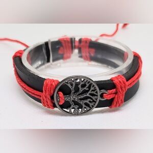 Men's bracelet‎ leather Tree of life new black Red e59